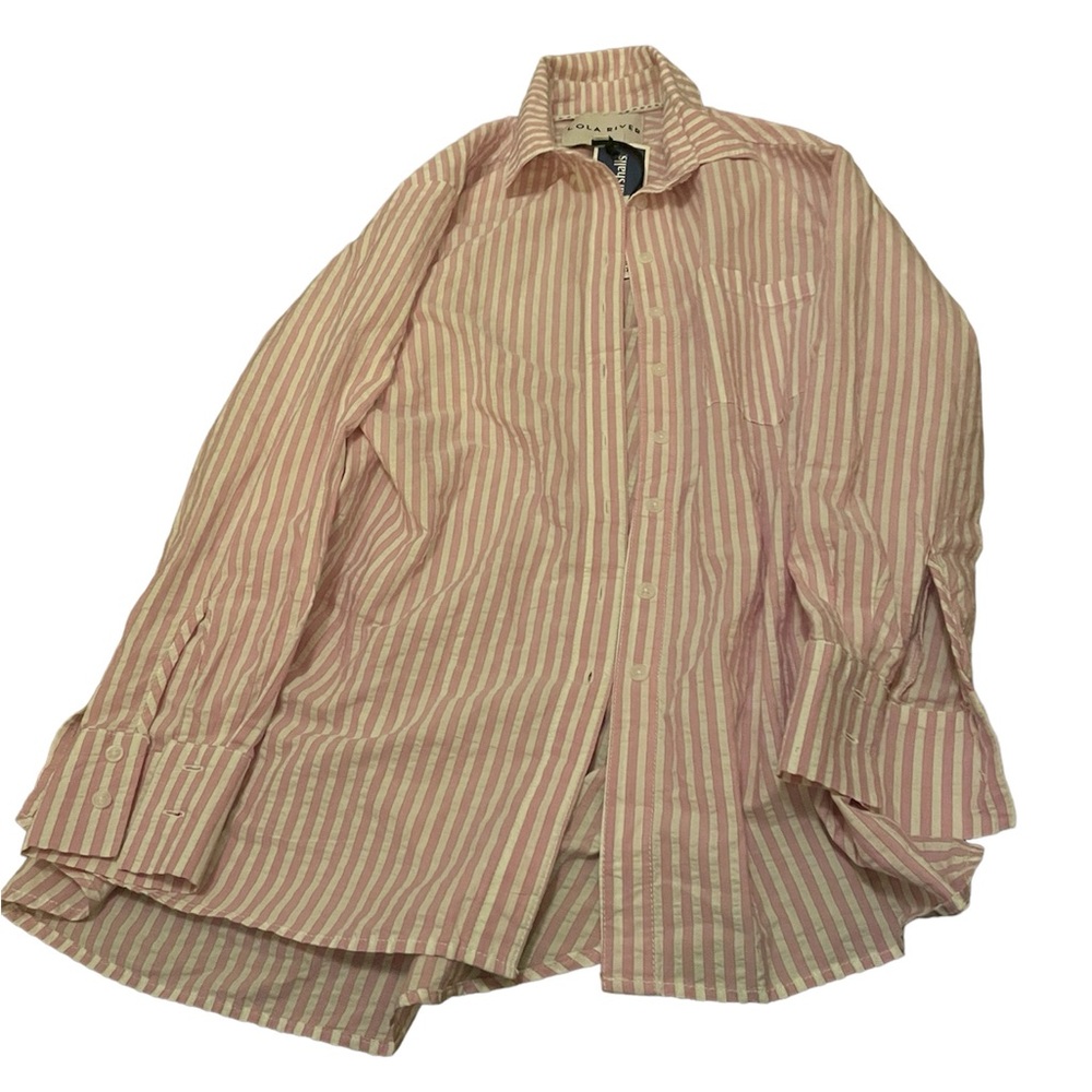 NWT Lola River pink and white stripped button up top